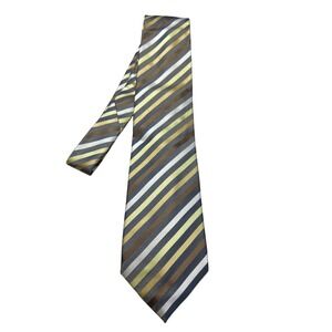 Bergamo New York Mens Striped Necktie Gold Brown Silver Blue Woven Polyester